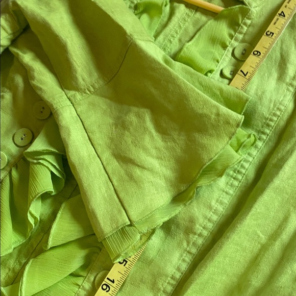 Multiples Neon Green Ruffle Button-Up Blouse - Picture 10 of 16